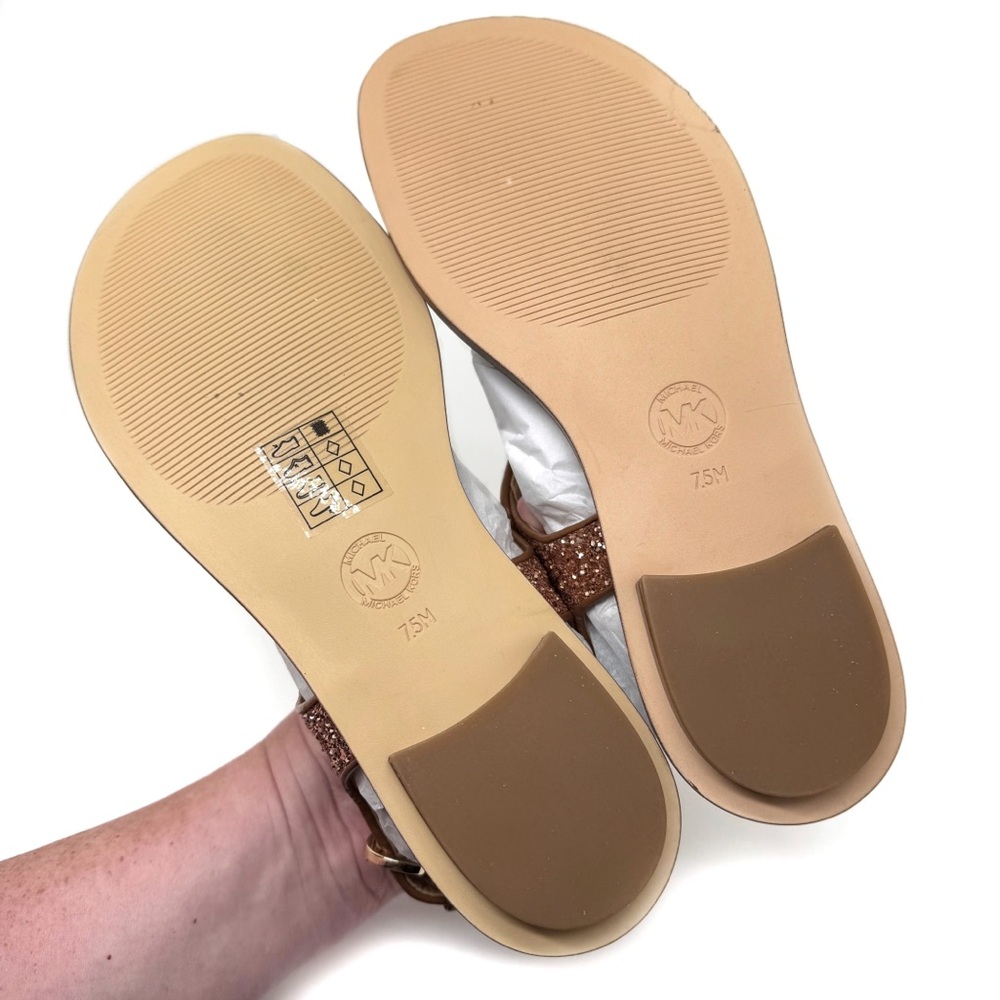 MICHAEL Michael Kors MK Plate Thong Sandals Chunky Glitter Rose Gold Size 7.5 - Picture 12 of 13